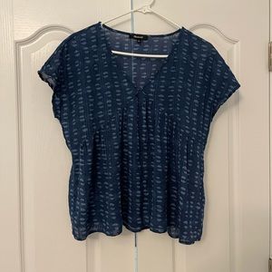 Madewell shirred top in indigo blockprint